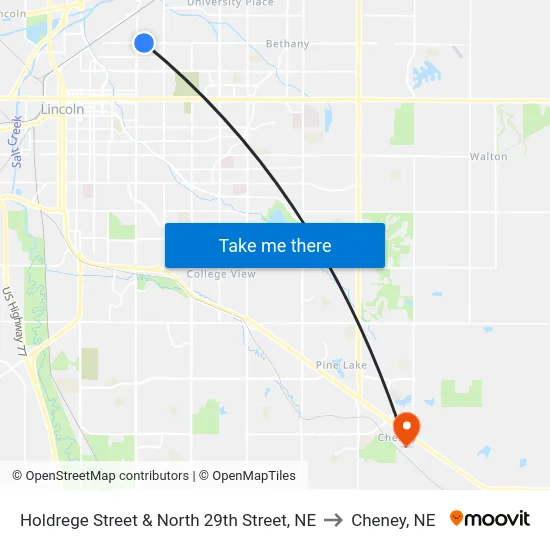 Holdrege Street & North 29th Street, NE to Cheney, NE map