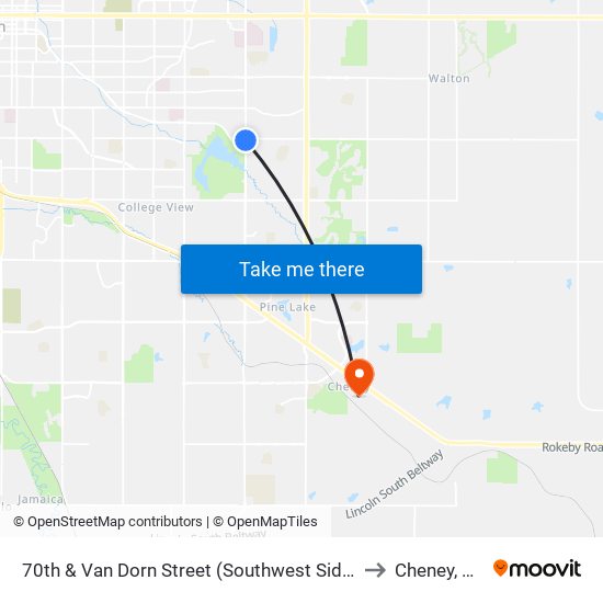 70th & Van Dorn Street (Southwest Side) to Cheney, NE map