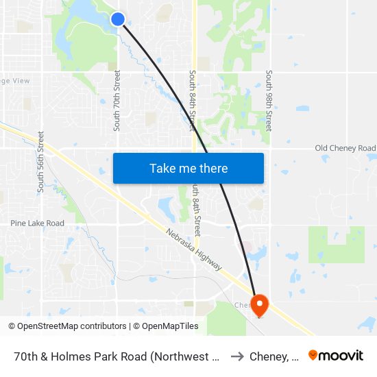 70th & Holmes Park Road (Northwest Side) to Cheney, NE map