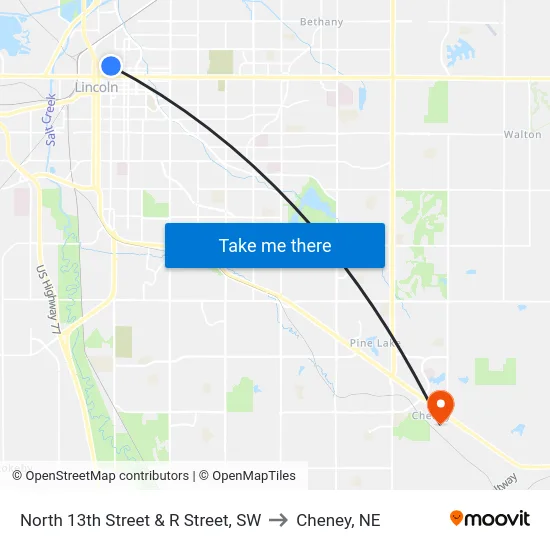 North 13th Street & R Street, SW to Cheney, NE map