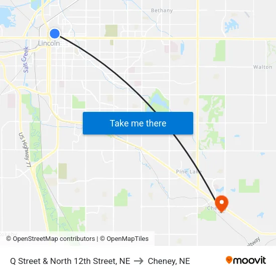 Q Street & North 12th Street, NE to Cheney, NE map