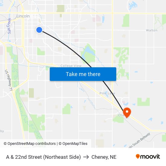 A & 22nd Street (Northeast Side) to Cheney, NE map