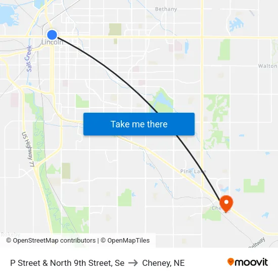 P Street & North 9th Street, Se to Cheney, NE map