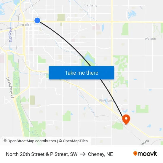 North 20th Street & P Street, SW to Cheney, NE map