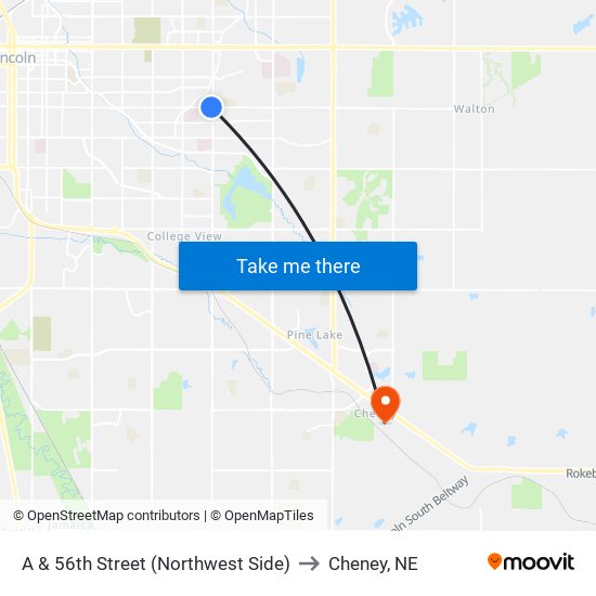 A & 56th Street (Northwest Side) to Cheney, NE map