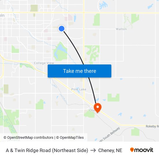 A & Twin Ridge Road (Northeast Side) to Cheney, NE map