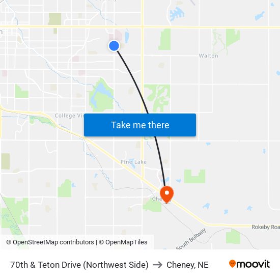 70th & Teton Drive (Northwest Side) to Cheney, NE map