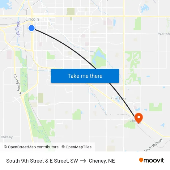 South 9th Street & E Street, SW to Cheney, NE map