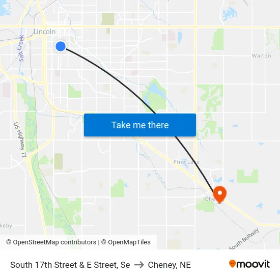 South 17th Street & E Street, Se to Cheney, NE map