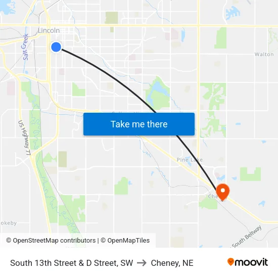 South 13th Street & D Street, SW to Cheney, NE map