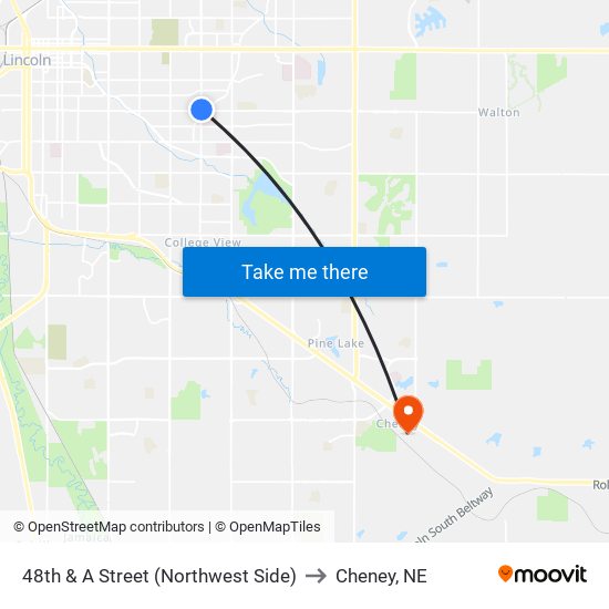 48th & A Street (Northwest Side) to Cheney, NE map