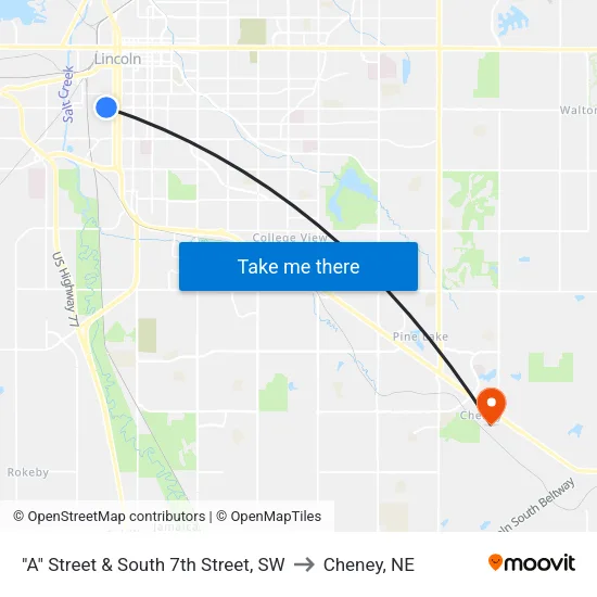 "A" Street & South 7th Street, SW to Cheney, NE map