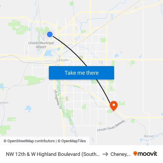 NW 12th & W Highland Boulevard (Southeast Side) to Cheney, NE map