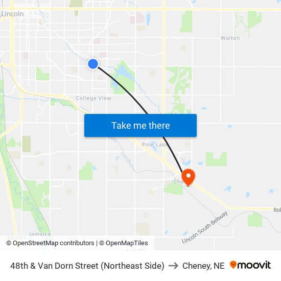 48th & Van Dorn Street (Northeast Side) to Cheney, NE map