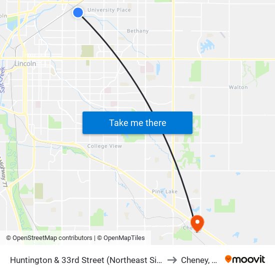 Huntington & 33rd Street (Northeast Side) to Cheney, NE map