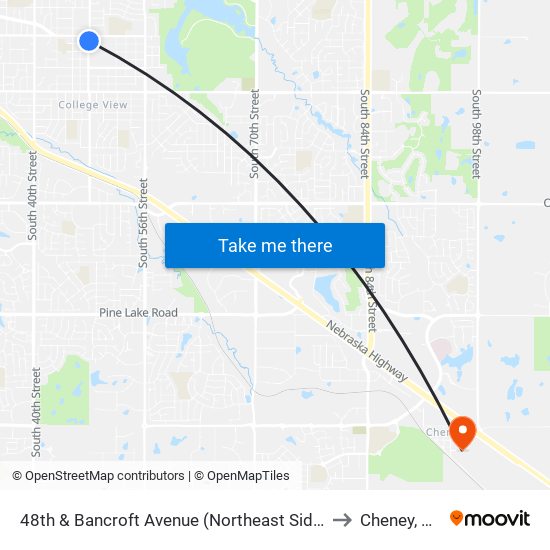 48th & Bancroft Avenue (Northeast Side) to Cheney, NE map