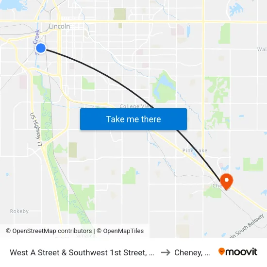 West A Street & Southwest 1st Street, NE to Cheney, NE map