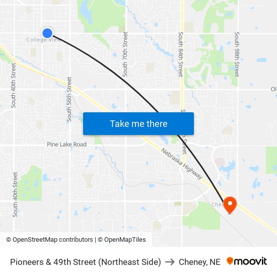 Pioneers & 49th Street (Northeast Side) to Cheney, NE map