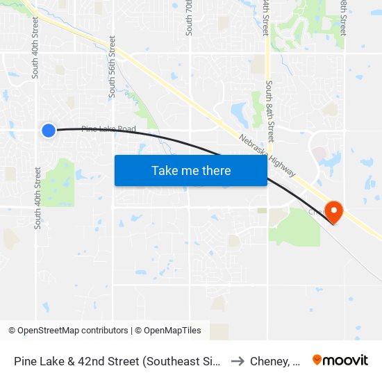 Pine Lake & 42nd Street (Southeast Side) to Cheney, NE map