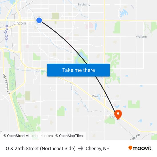 O & 25th Street (Northeast Side) to Cheney, NE map