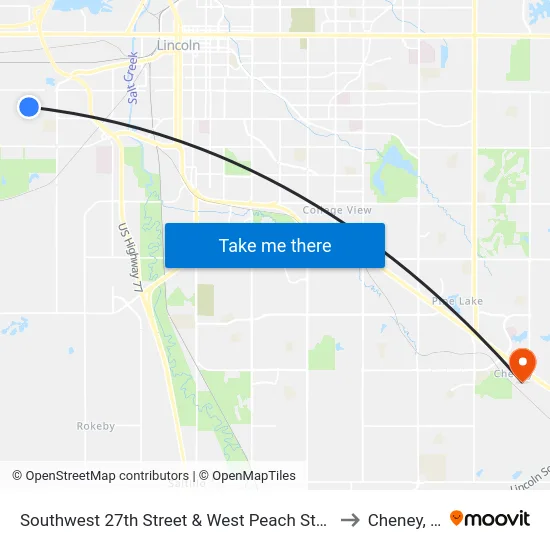 Southwest 27th Street & West Peach Street, NE to Cheney, NE map