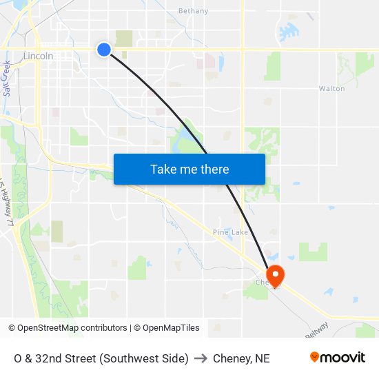 O & 32nd Street (Southwest Side) to Cheney, NE map