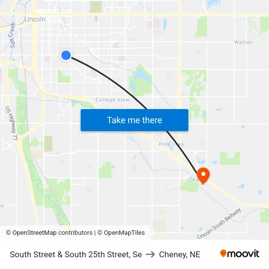 South Street & South 25th Street, Se to Cheney, NE map