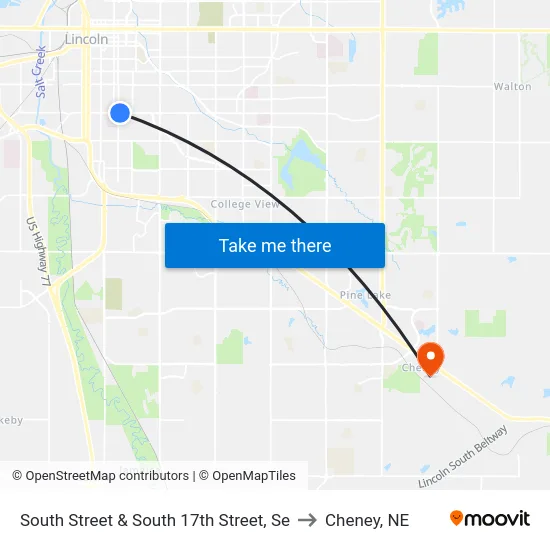 South Street & South 17th Street, Se to Cheney, NE map