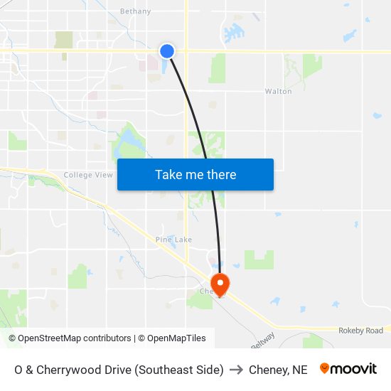 O & Cherrywood Drive (Southeast Side) to Cheney, NE map