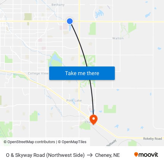 O & Skyway Road (Northwest Side) to Cheney, NE map