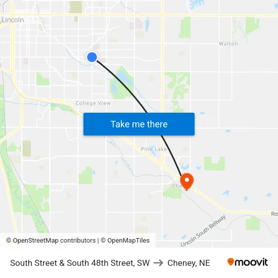 South Street & South 48th Street, SW to Cheney, NE map