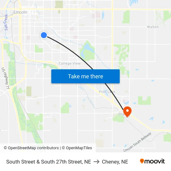 South Street & South 27th Street, NE to Cheney, NE map