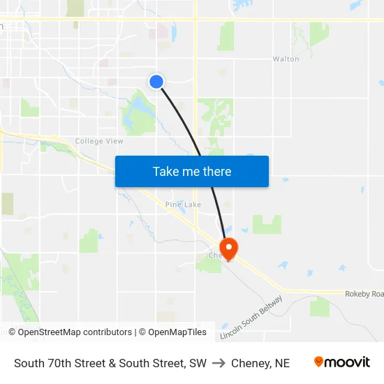 South 70th Street & South Street, SW to Cheney, NE map