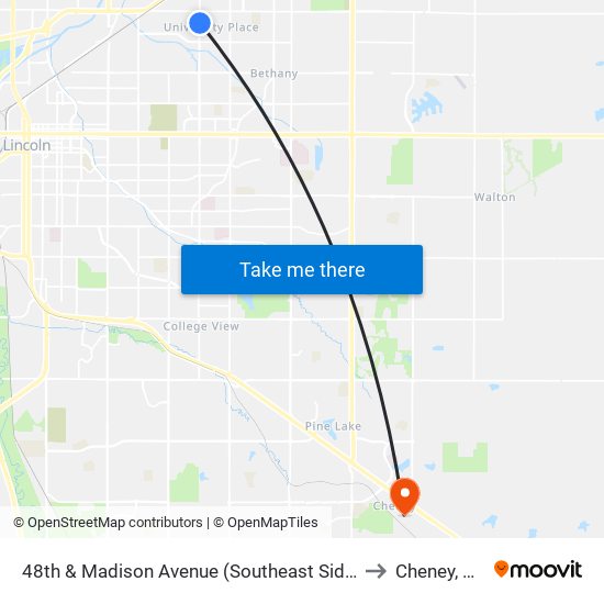 48th & Madison Avenue (Southeast Side) to Cheney, NE map