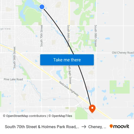 South 70th Street & Holmes Park Road, NW to Cheney, NE map