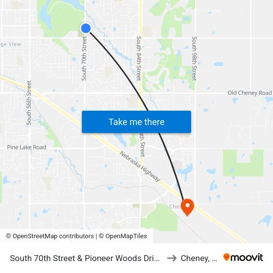 South 70th Street & Pioneer Woods Drive, Se to Cheney, NE map