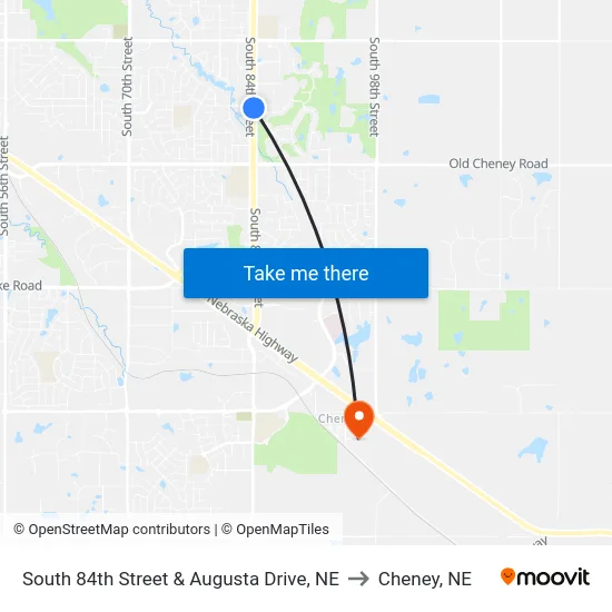 South 84th Street & Augusta Drive, NE to Cheney, NE map