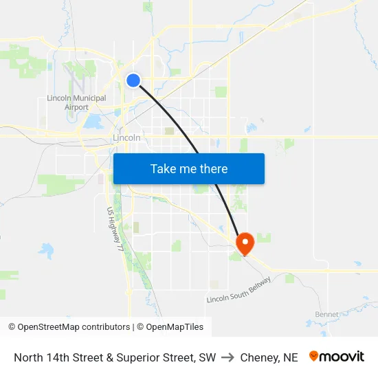 North 14th Street & Superior Street, SW to Cheney, NE map