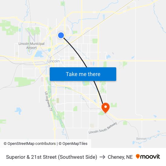 Superior & 21st Street (Southwest Side) to Cheney, NE map