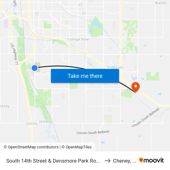South 14th Street & Densmore Park Road, SW to Cheney, NE map