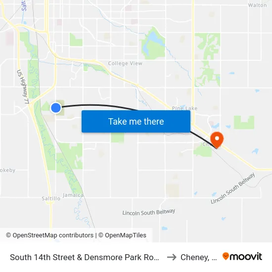 South 14th Street & Densmore Park Road, NE to Cheney, NE map