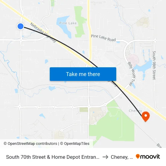 South 70th Street & Home Depot Entrance, NW to Cheney, NE map