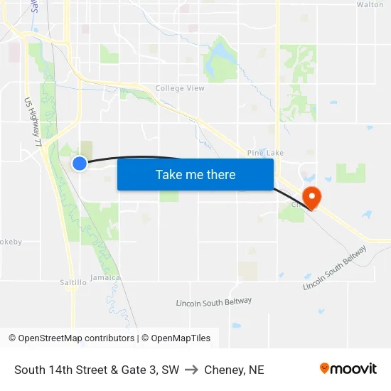 South 14th Street & Gate 3, SW to Cheney, NE map