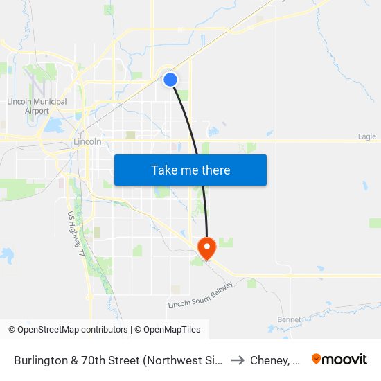 Burlington & 70th Street (Northwest Side) to Cheney, NE map