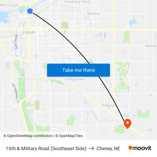 10th & Military Road (Southeast Side) to Cheney, NE map