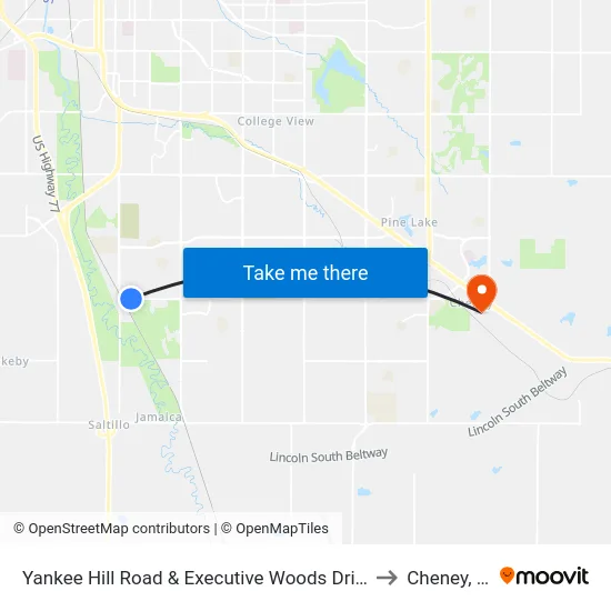 Yankee Hill Road & Executive Woods Drive, NE to Cheney, NE map