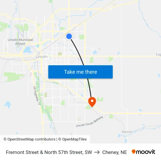 Fremont Street & North 57th Street, SW to Cheney, NE map
