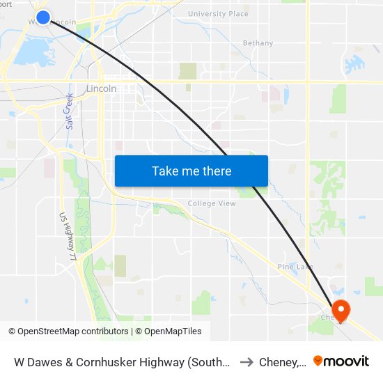 W Dawes & Cornhusker Highway (Southeast Side) to Cheney, NE map