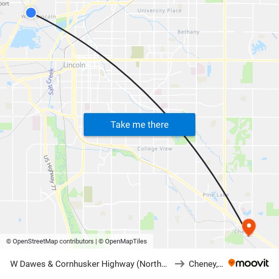 W Dawes & Cornhusker Highway (Northeast Side) to Cheney, NE map