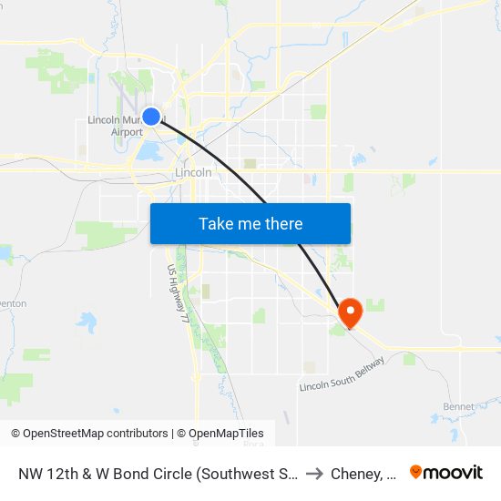 NW 12th & W Bond Circle (Southwest Side) to Cheney, NE map